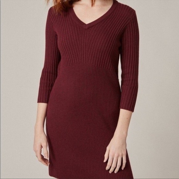 AMOUR VERT Mila Wool Ribbed Sweater Dress in Plum S - Picture 12 of 12